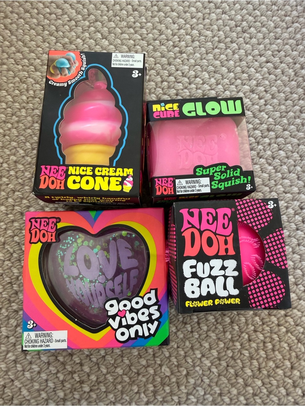 Nee Doh Pink Fuzz Ball & Squish Toy Bundle - Pink Kids Toys authentic